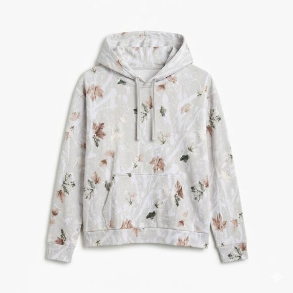 Tops - Volymoon NWOT Maple Leaf Camo Hoodie Sweatshirt Size Large Cream Brown Green